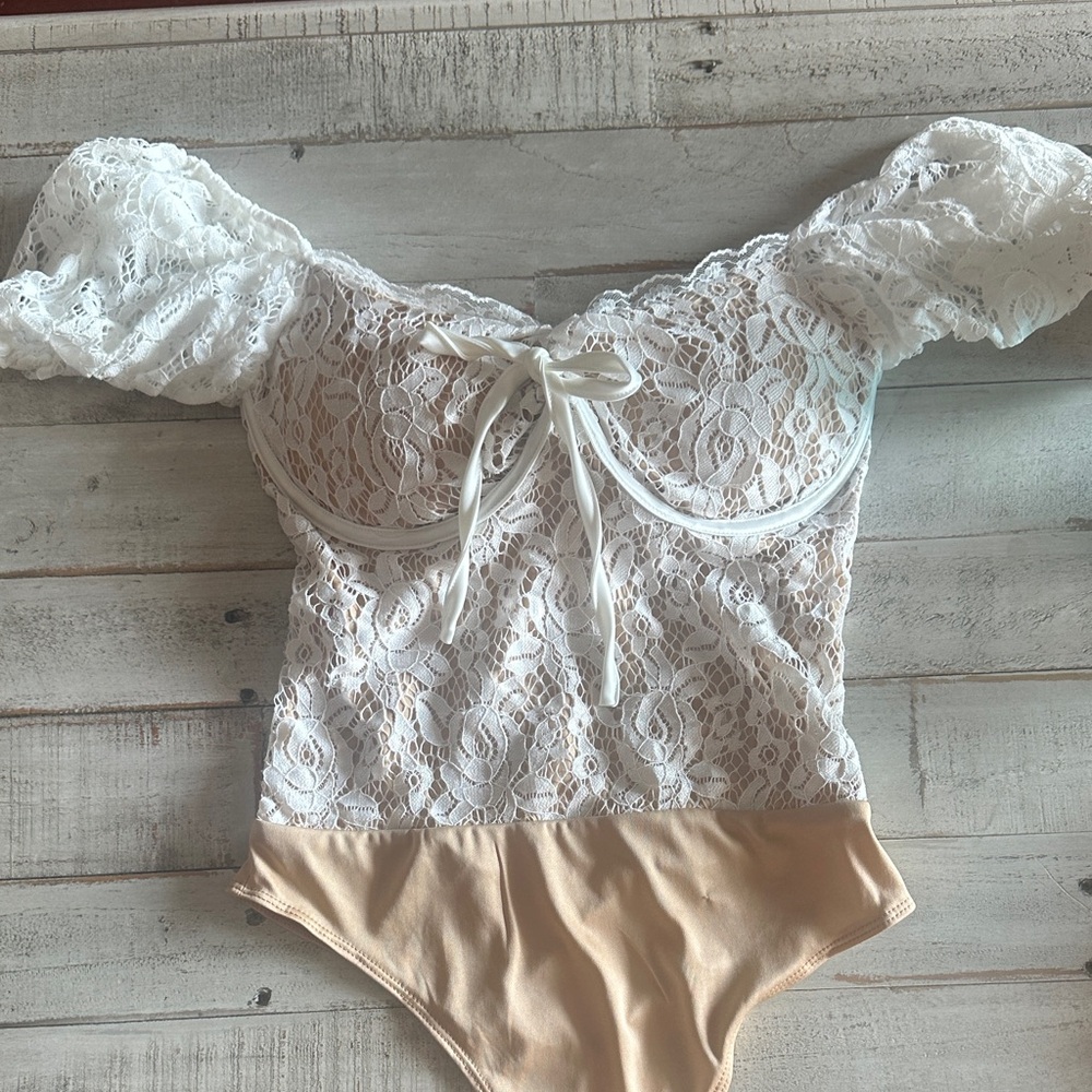 Fore White Lace Bodysuit